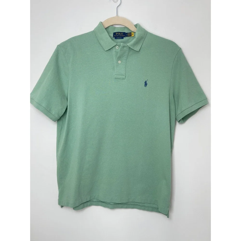 Polo Ralph Lauren Mens Large Classic Fit Pique Polo Shirt Light Green Pony Logo